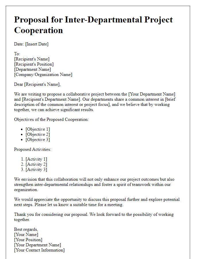 Letter template of proposal for inter-departmental project cooperation