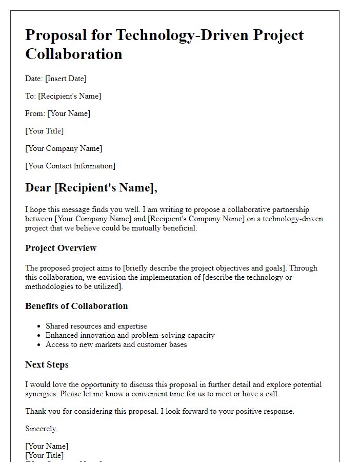 Letter template of proposal for technology-driven project collaboration