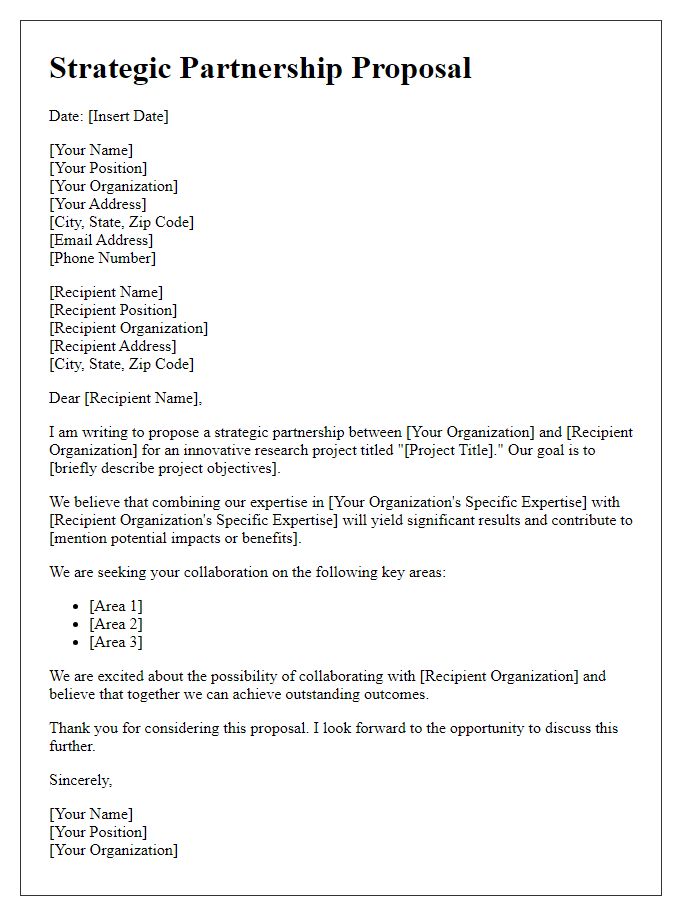 Letter template of strategic partnership proposal for research project