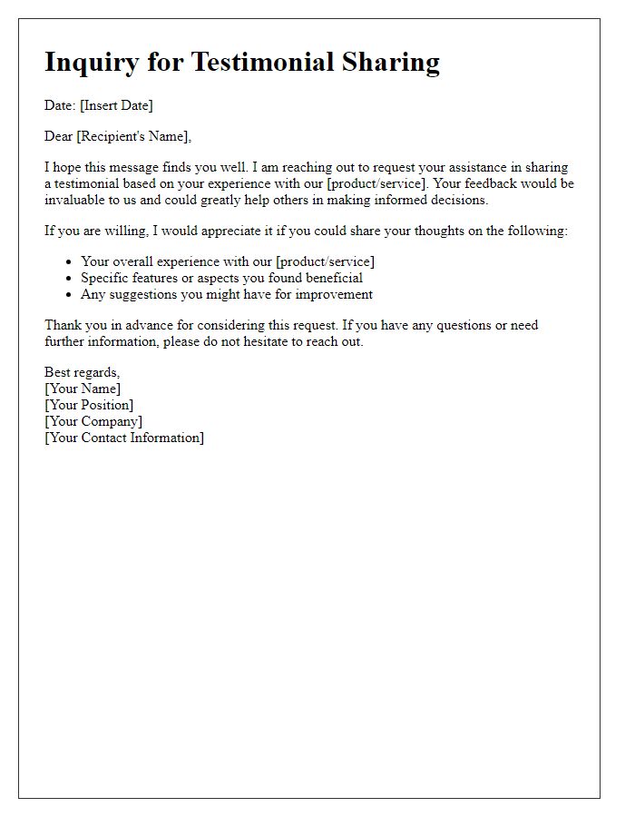 Letter template of inquiry for testimonial sharing