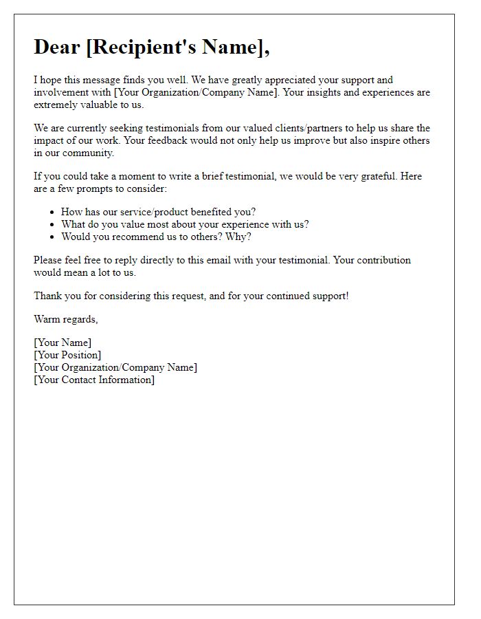 Letter template of nudge for testimonials contribution