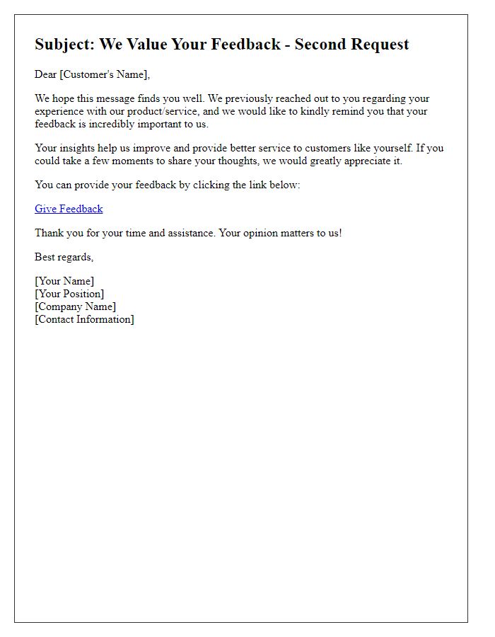 Letter template of second request for customer feedback