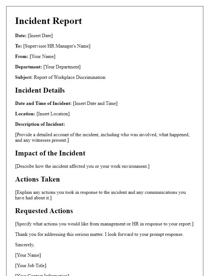 Letter template of incident report for workplace discrimination