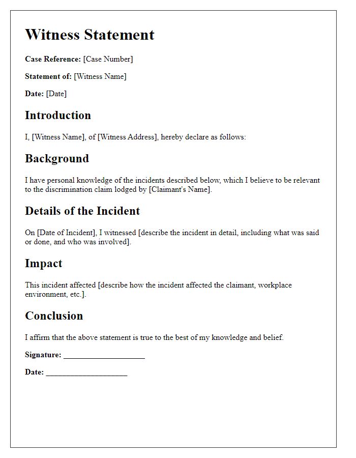 Letter template of witness statement for discrimination claim