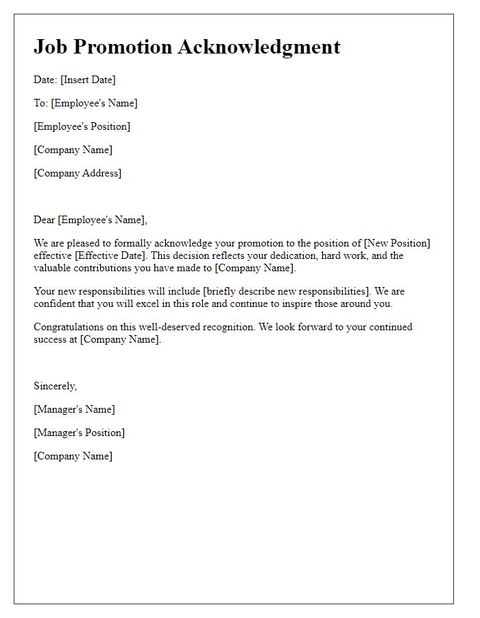 Letter template of job promotion acknowledgment from management