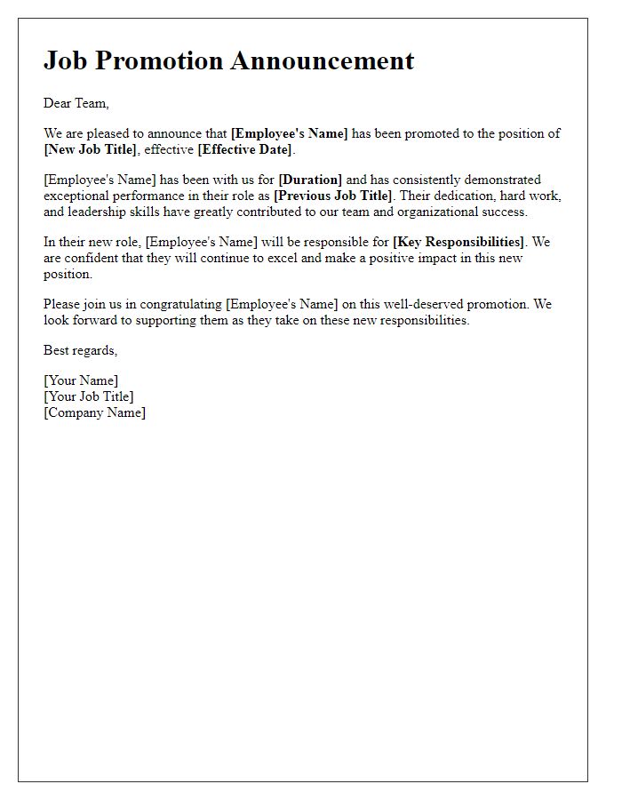 Letter template of job promotion announcement for an employee