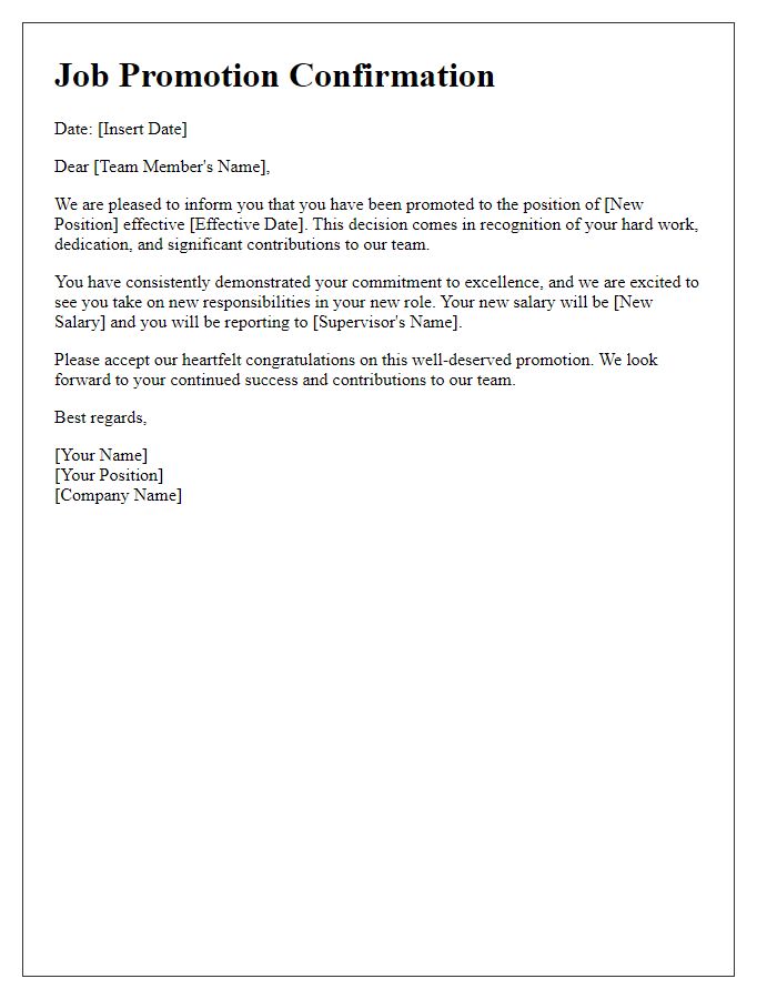 Letter template of job promotion confirmation to team member