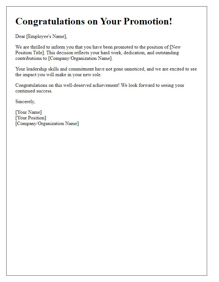 Letter template of job promotion congratulatory message