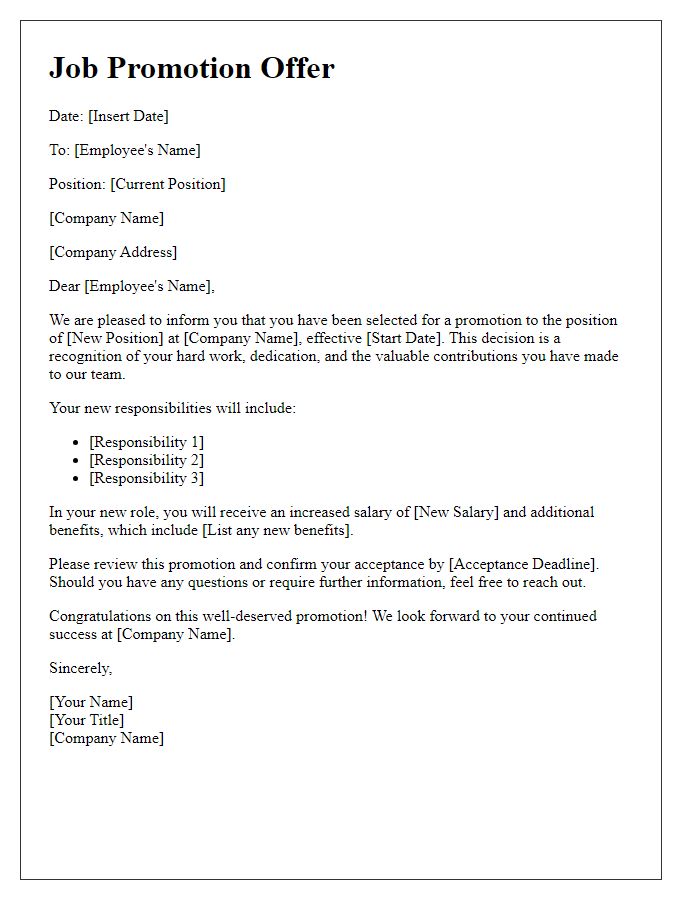 Letter template of job promotion offer for consideration