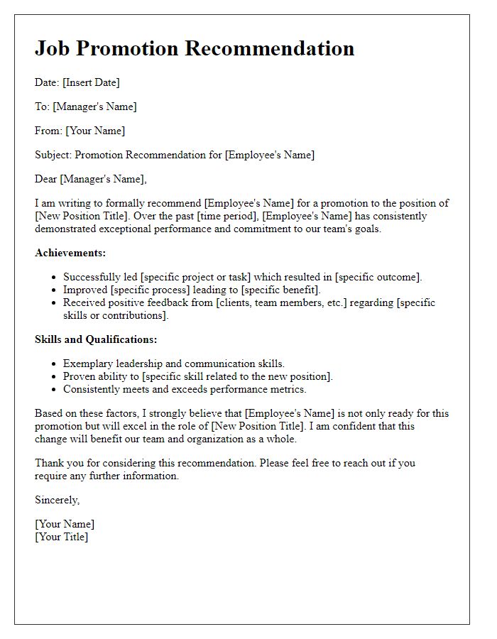 Letter template of job promotion rationale for employee review