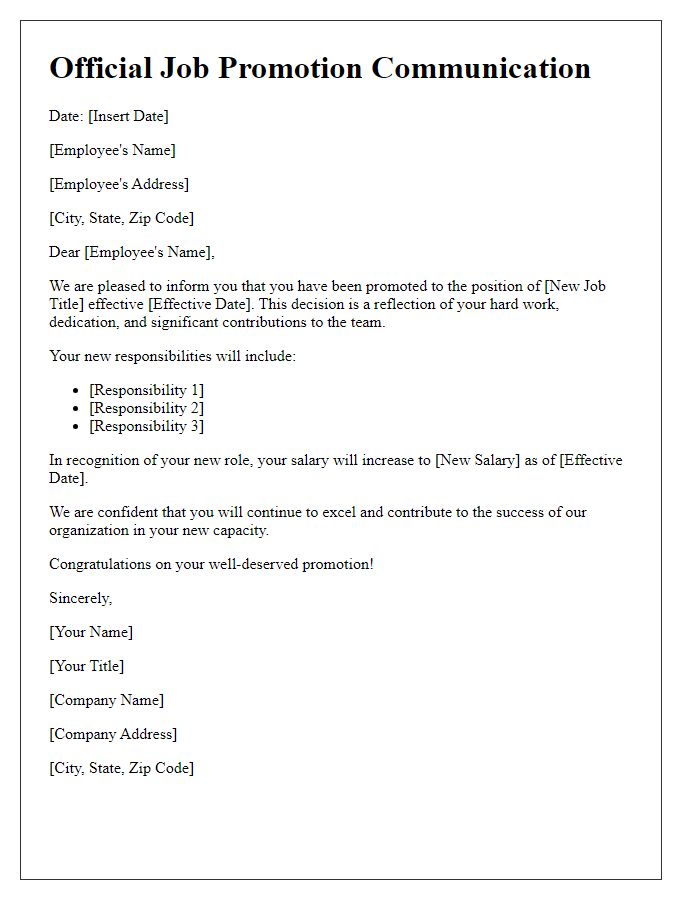 Letter template of official job promotion communication