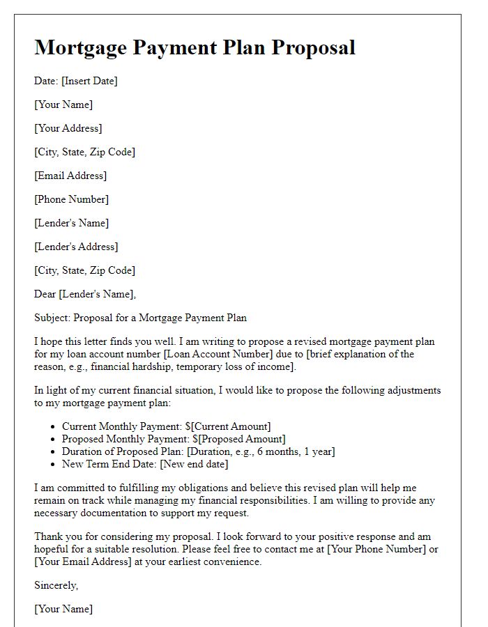 Letter template of mortgage payment plan proposal