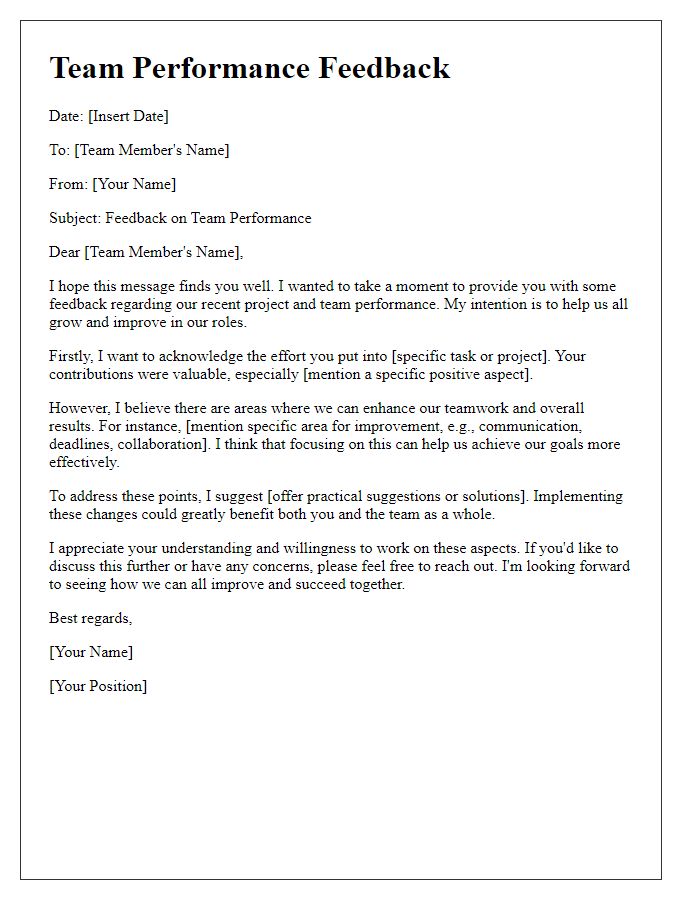 Letter template of constructive criticism for team performance