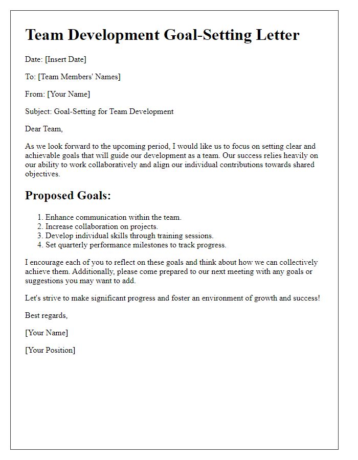 Letter template of goal-setting for team development