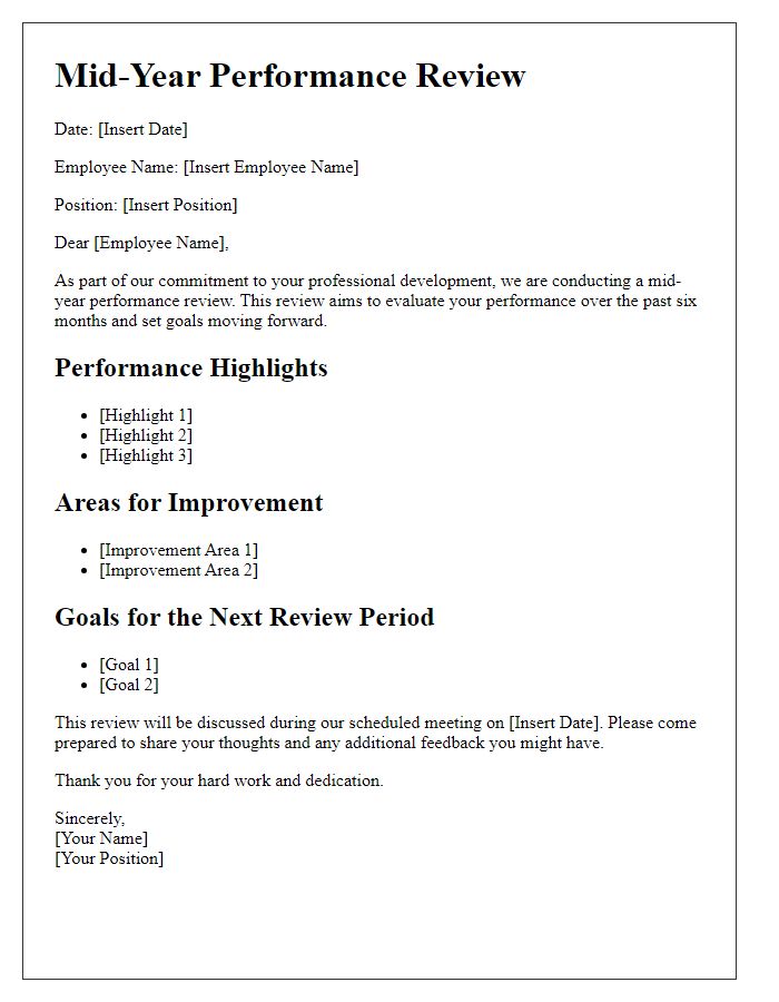 Letter template of mid-year performance review for staff