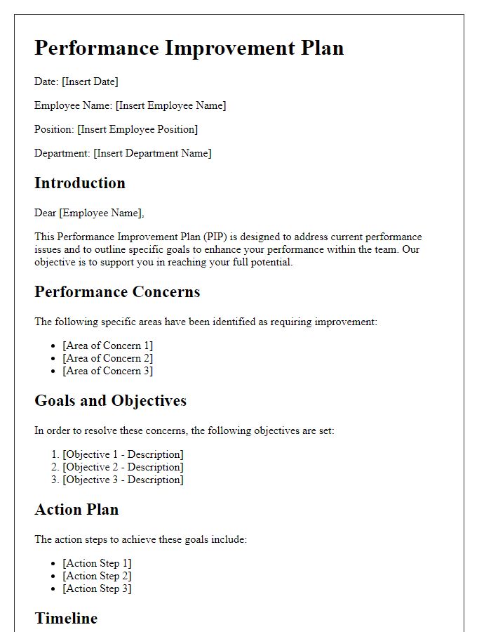 Letter template of performance improvement plan for underperforming team members