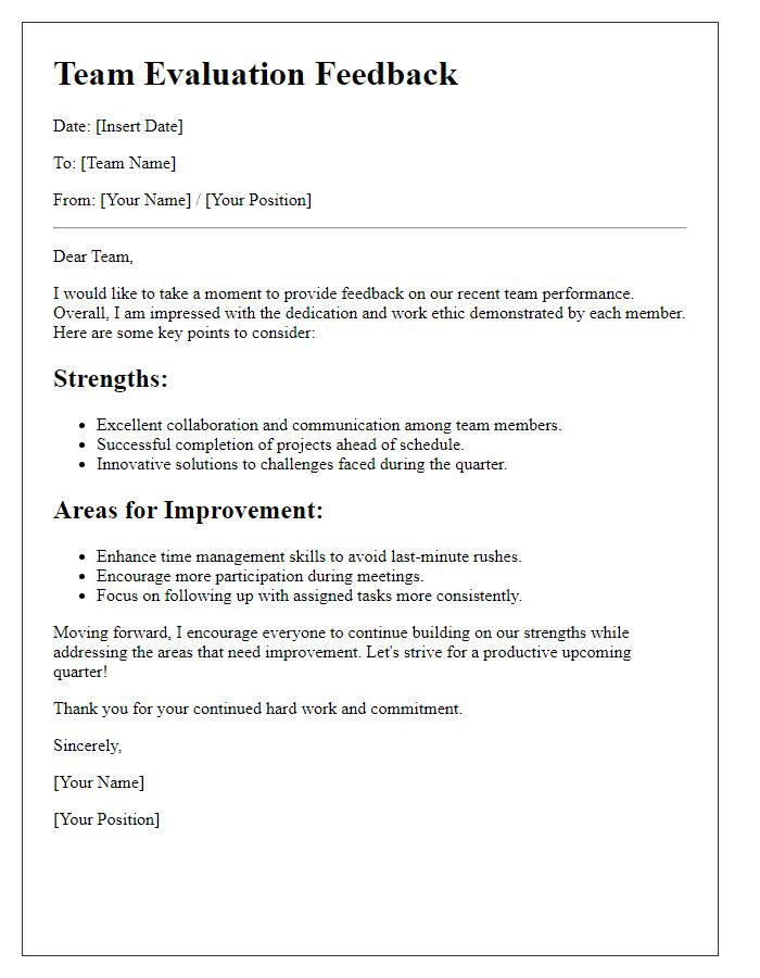 Letter template of team evaluation feedback