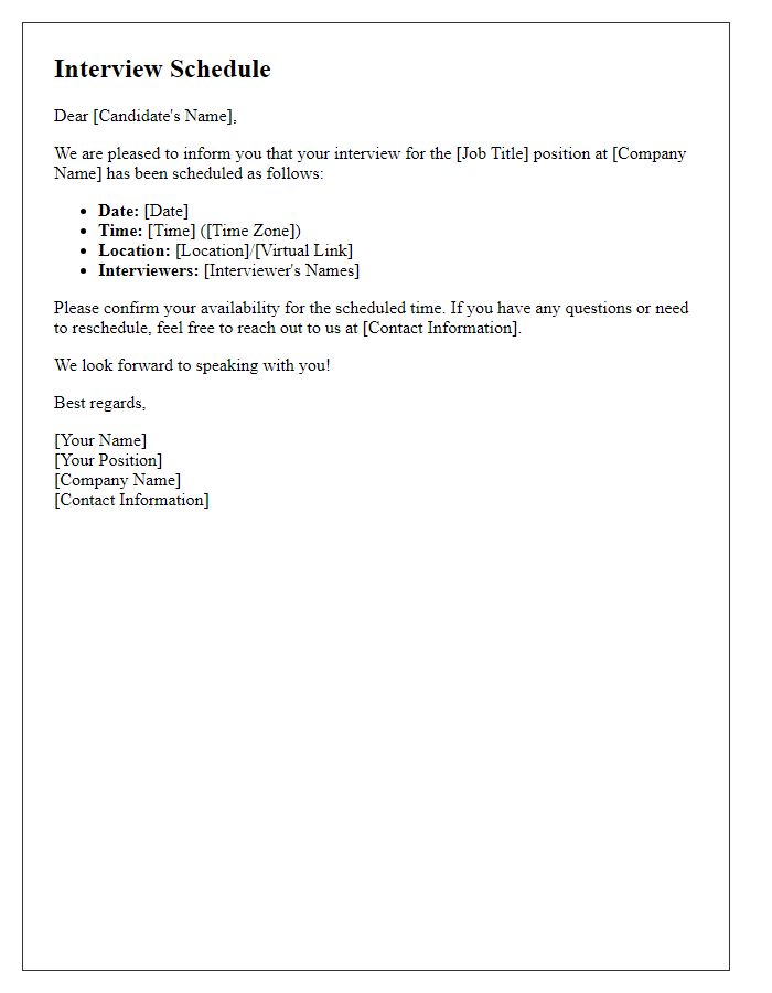 Letter template of candidate interview schedule