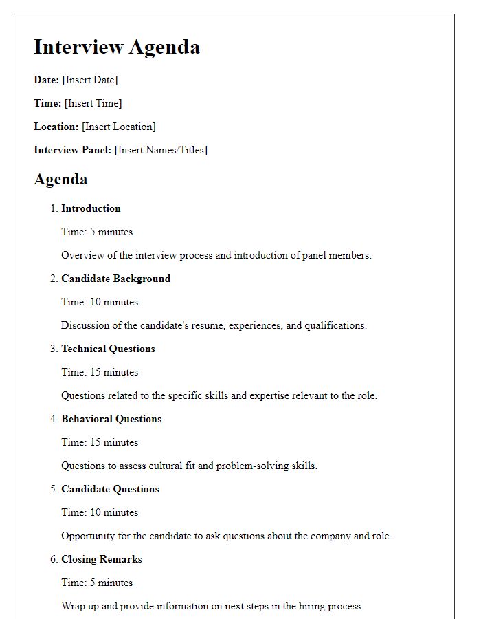 Letter template of interview agenda outline