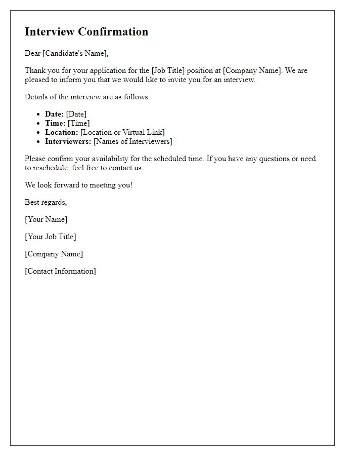 Letter template of interview confirmation message