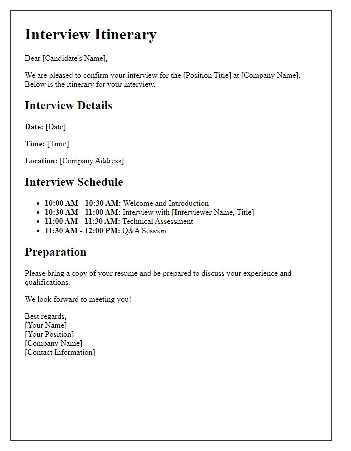 Letter template of interview itinerary