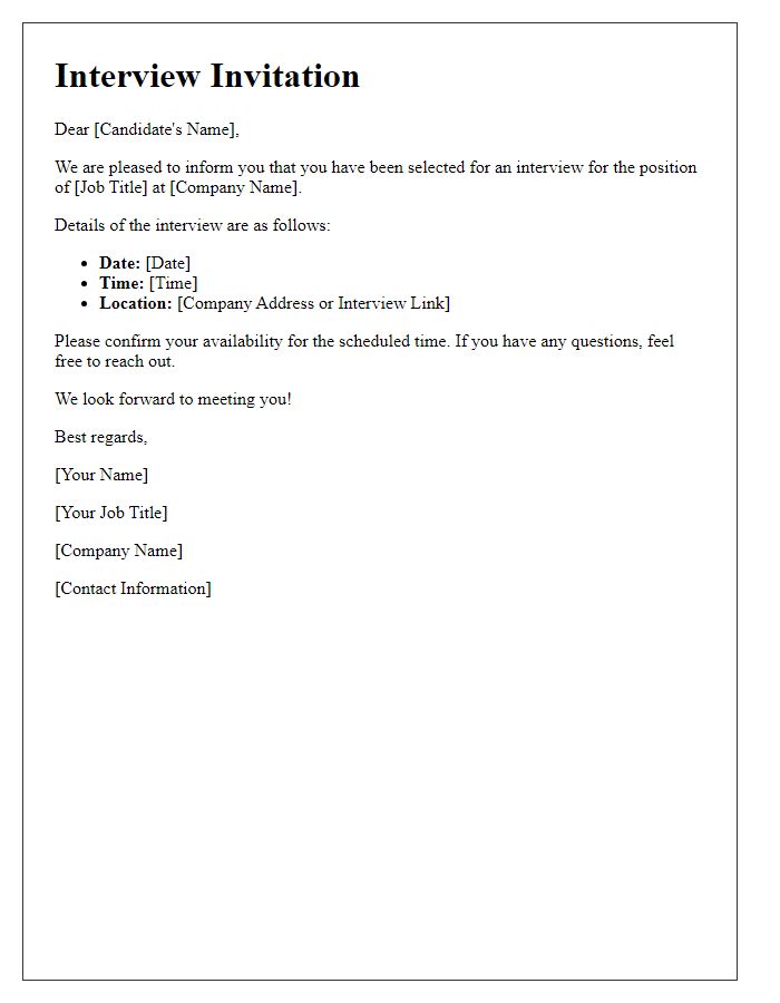 Letter template of interview time and location