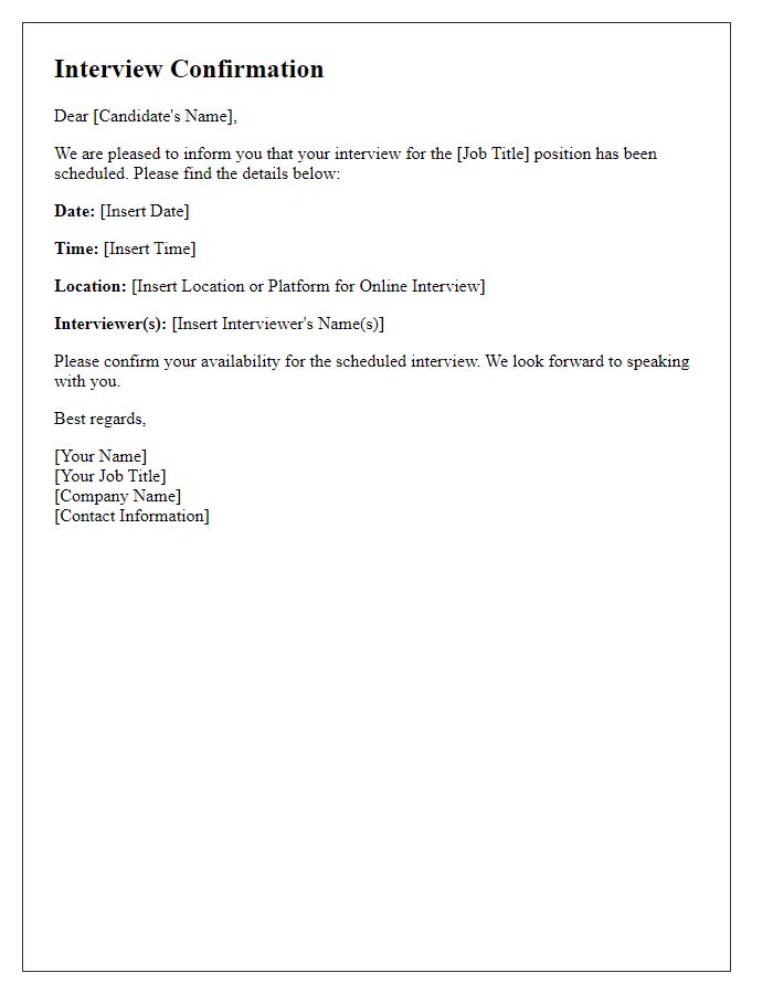 Letter template of scheduled interview details