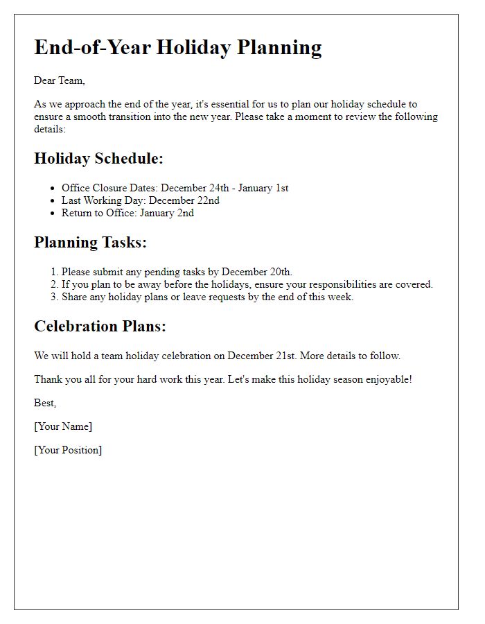 Letter template of End-of-Year Holiday Planning for Team