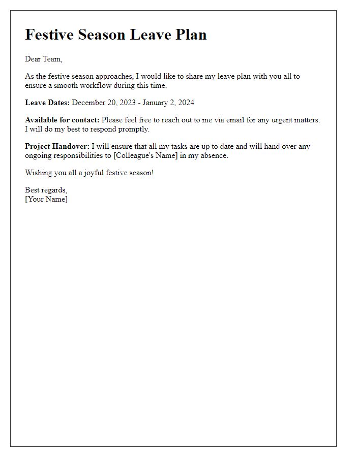 Letter template of Festive Season Leave Plan for Colleagues