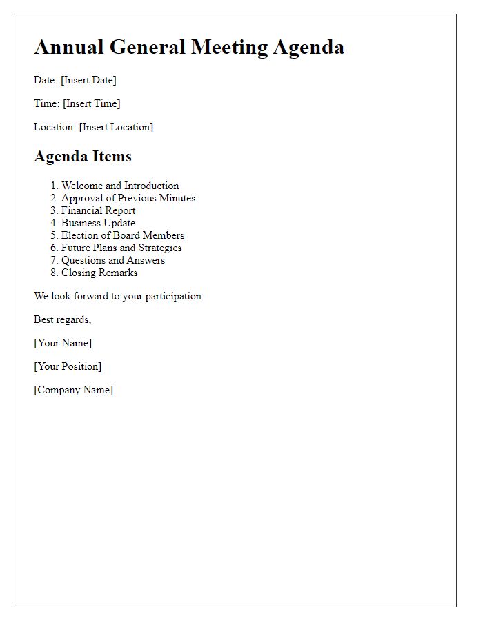 Letter template of agenda for the company's annual general meeting