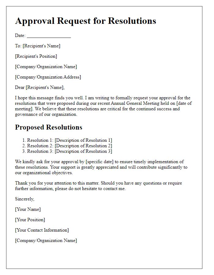 Letter template of approval request for resolutions at the annual general meeting