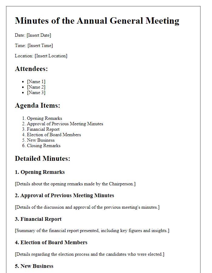 Letter template of detailed minutes from the annual general meeting