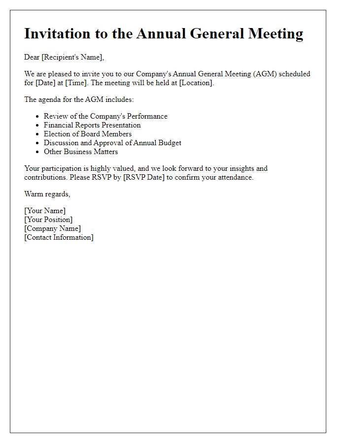 Letter template of invitation to the company's annual general meeting