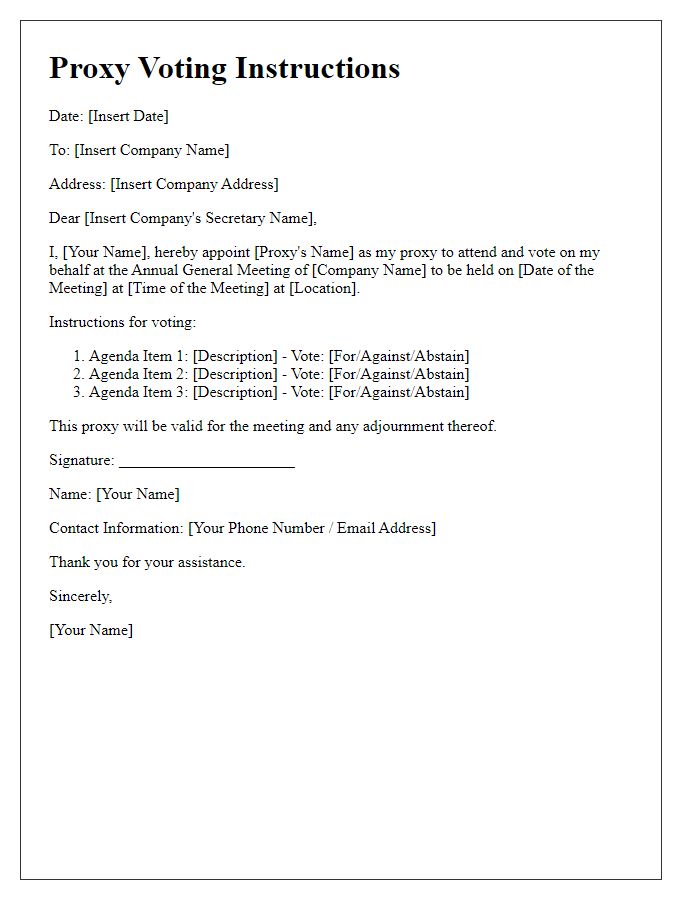 Letter template of proxy voting instructions for the annual general meeting