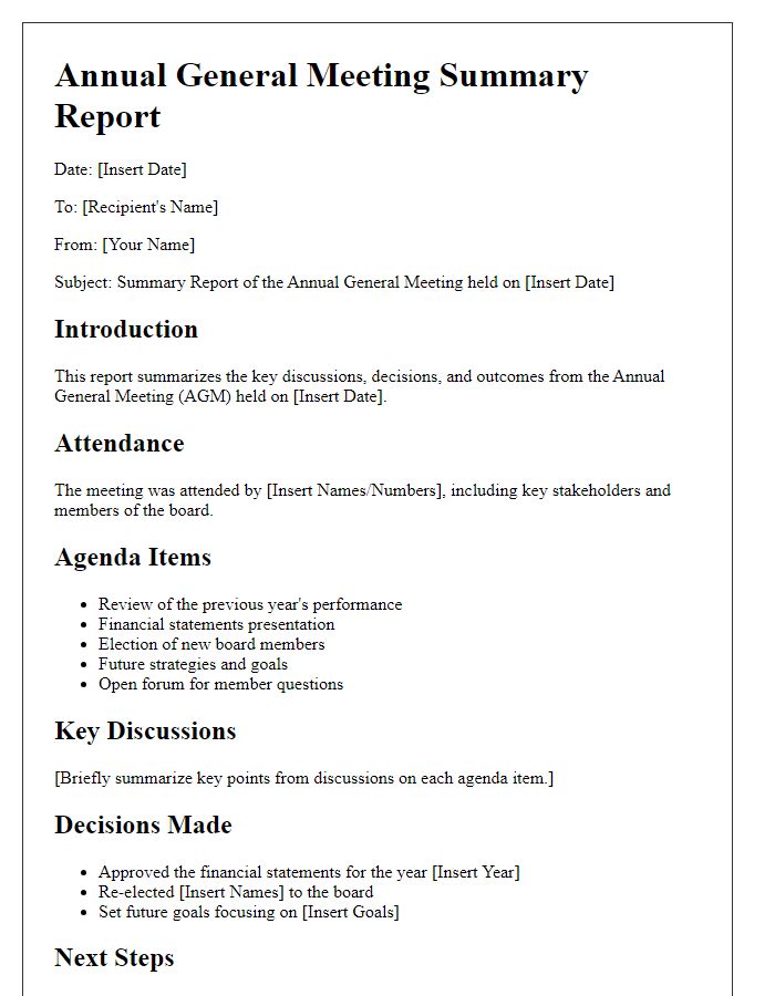 Letter template of summary report from last year's annual general meeting