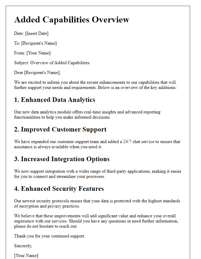 Letter template of added capabilities overview