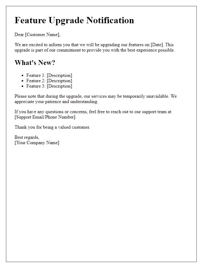 Letter template of feature upgrade notification
