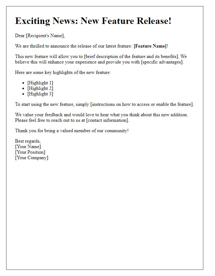 Letter template of latest feature release