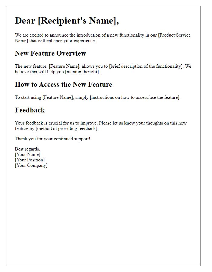 Letter template of new functionality introduction