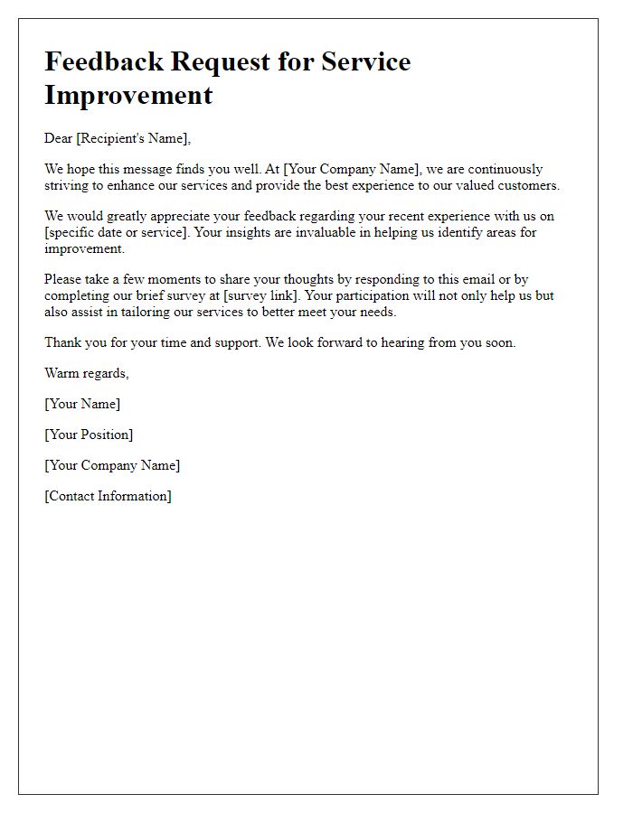 Letter template of feedback request for service improvement