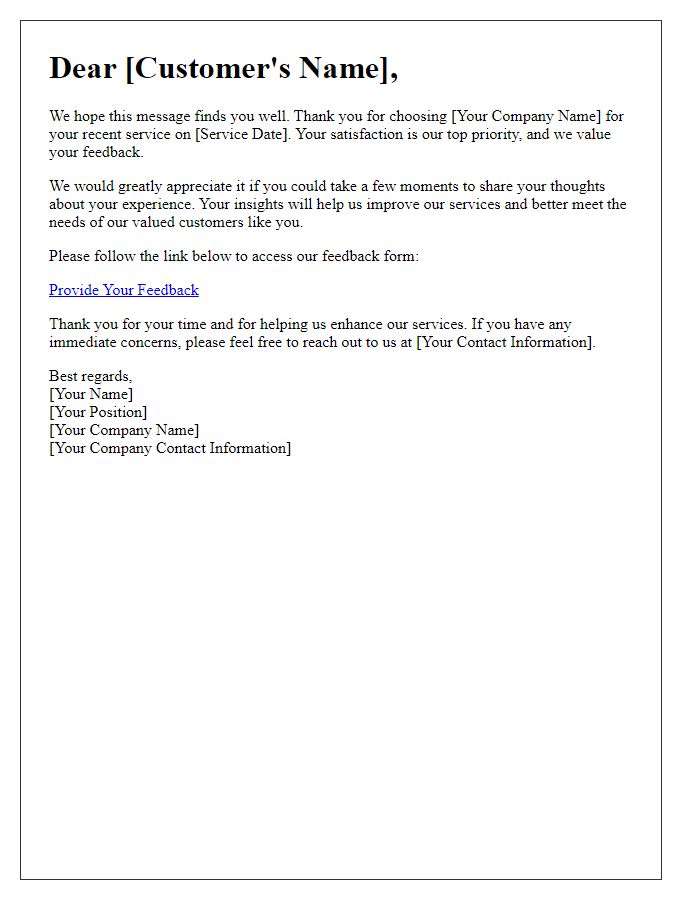 Letter template of post-service feedback collection request