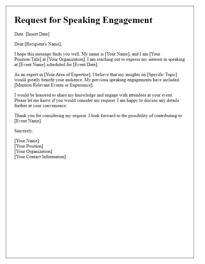 Letter template of request for speaking engagement.