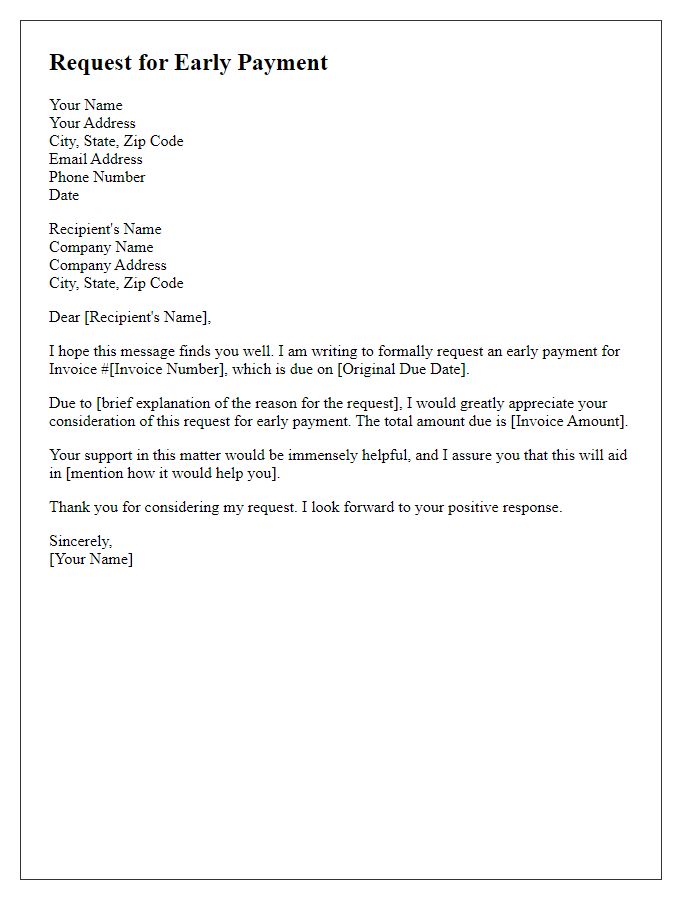 Letter template of request for early payment.