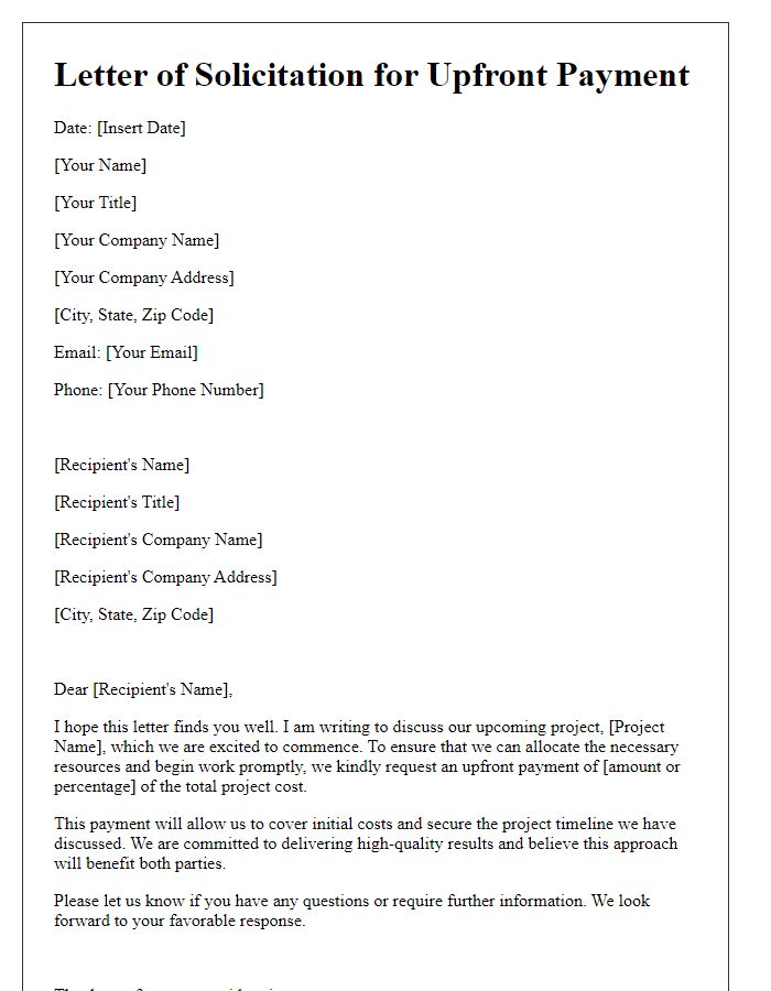 Letter template of solicitation for upfront payment.