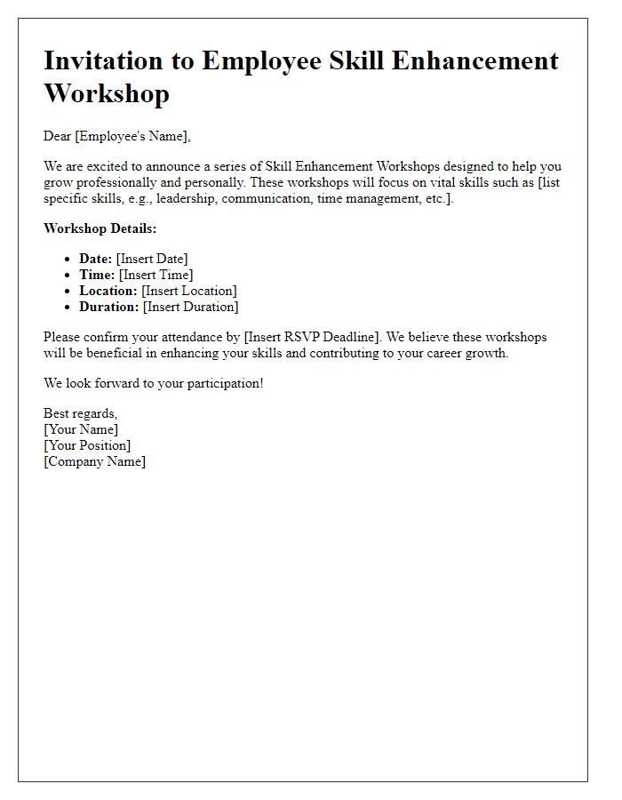 Letter template of employee skill enhancement workshops