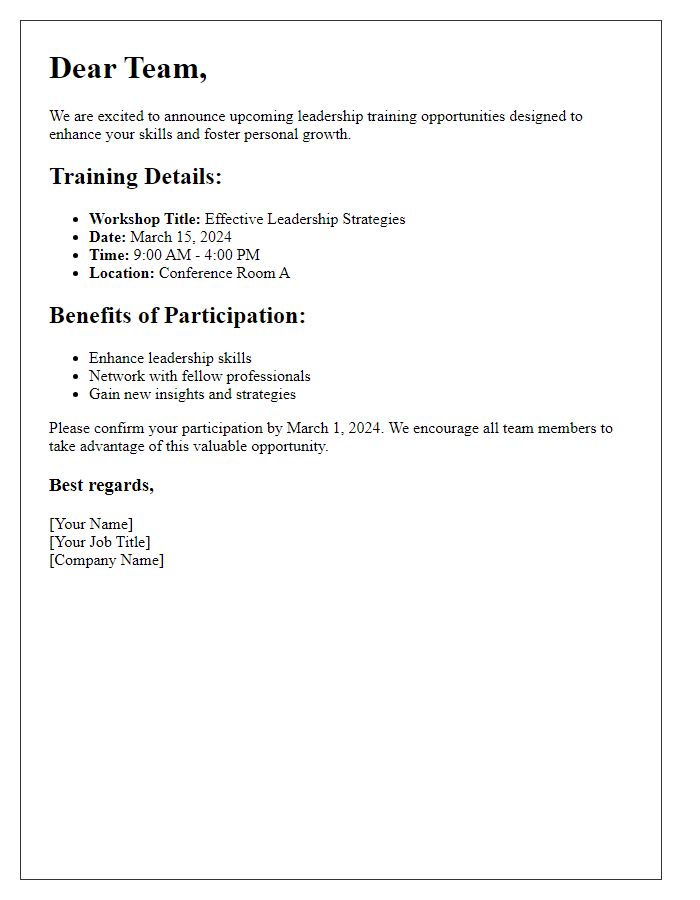 Letter template of leadership training opportunities