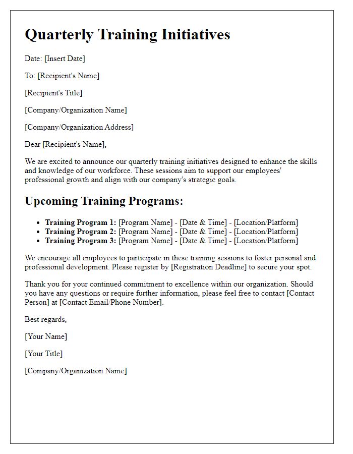 Letter template of quarterly training initiatives