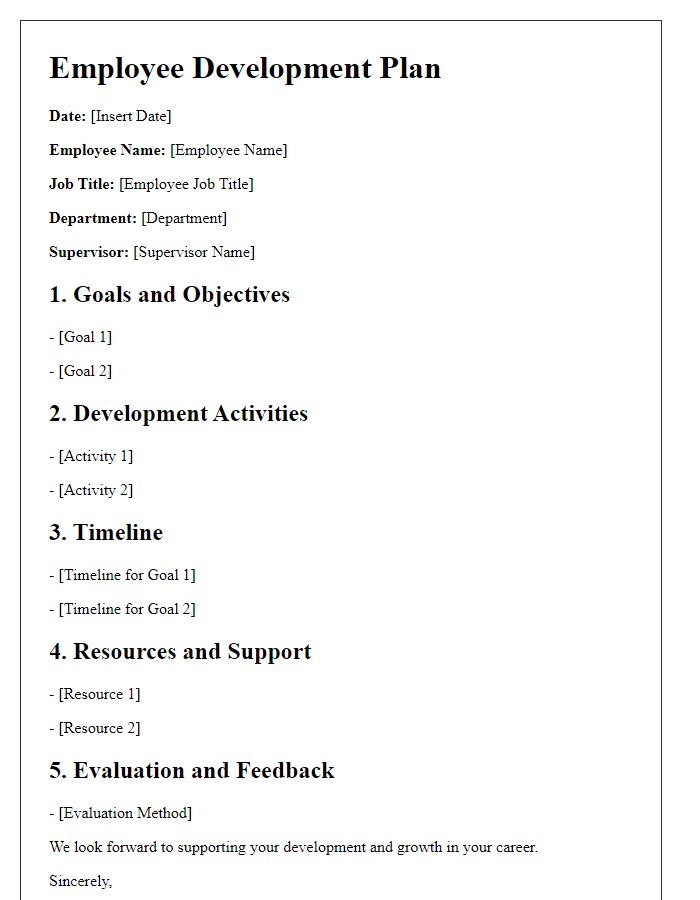 Letter template of Employee Development Plan