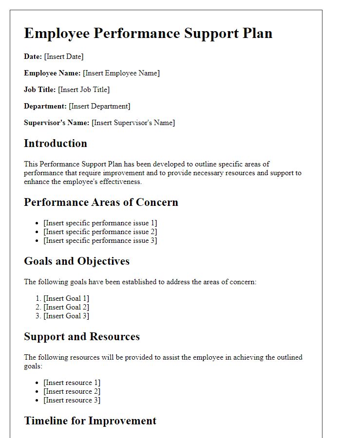 Letter template of Employee Performance Support Plan