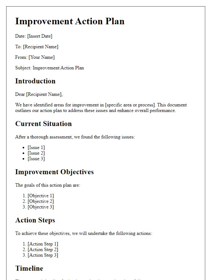 Letter template of Improvement Action Plan